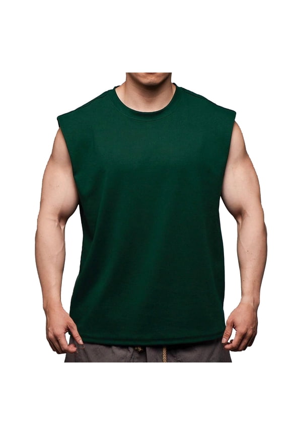 Mens Shirts Mens Gym Tank Tops Workout Muscle Cut Shirt Fitness Sleeveless Round Neck Vest Tank Green 3XL