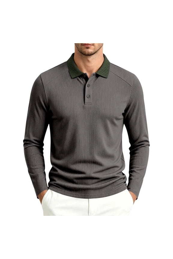 Mens Shirts, Mens Long Sleeve Knit Shirts, Casual Raglan Sleeve Sweater, 2-Button Down Prevent Pilling Golf Shirts
