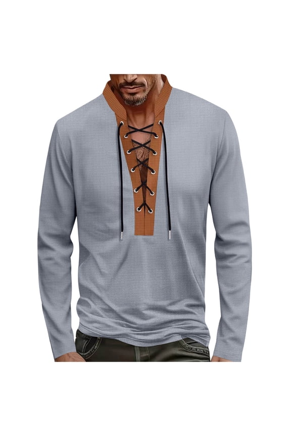 Mens Shirts Mens Neck Tshirts Tee Tops for Man Long Sleeve Crochet Basic Fall Summer Shirts 2025 Y2K