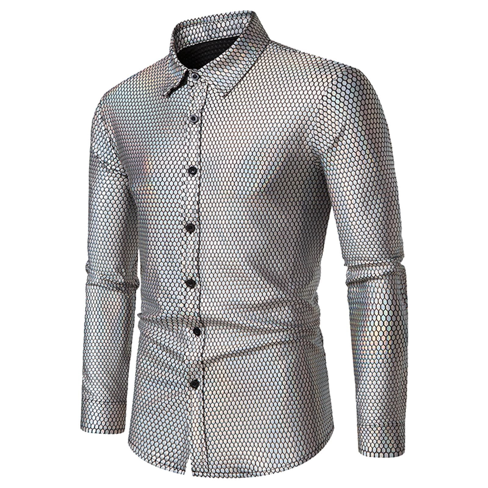 Mens Shirts Mens Shirt,Silk Long Sleeve Button Down Paisley Dress