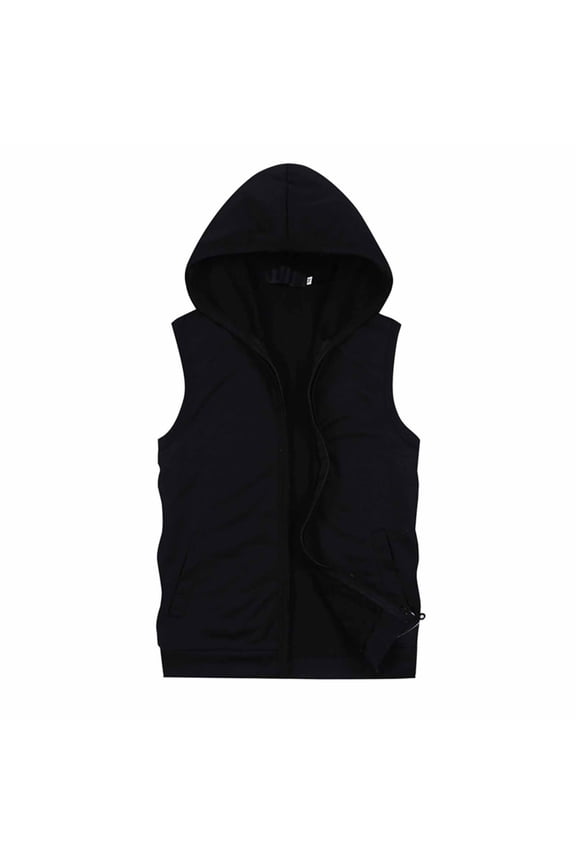 Mens Shirts Mens Solid Color Cardigan Sleeveless Hooded T Shirt Sports Tops Black 5XL