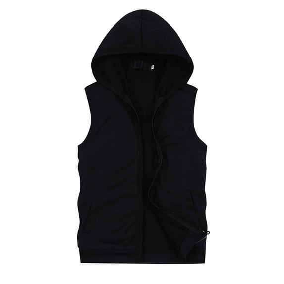 Mens Shirts Mens Solid Color Cardigan Sleeveless Hooded T Shirt Sports Tops Black 5XL