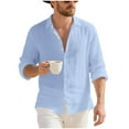 thumbnail image 1 of Mens Shirts Mens Summer Linen T Shirts Casual Button Down Shirts Long Sleeve Collared Tees, 1 of 8