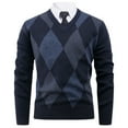 thumbnail image 1 of Mens Shirts Mens Sweater Long Sleeve Argyle Retro Slim Fit V Neck Sweaters Early Fall Fashion, 1 of 4