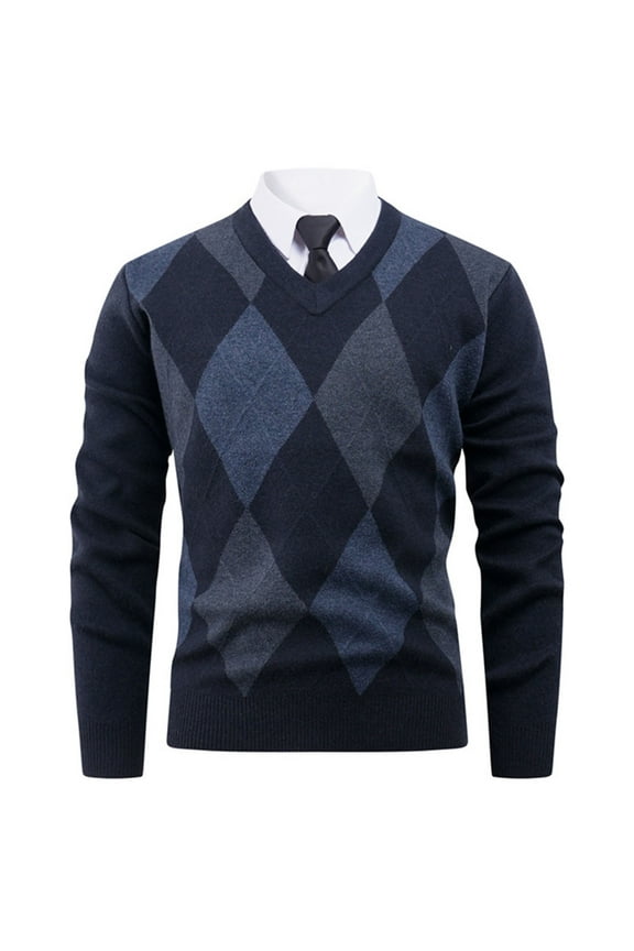 Mens Shirts Mens Sweater Long Sleeve Argyle Retro Slim Fit V Neck Sweaters Early Fall Fashion