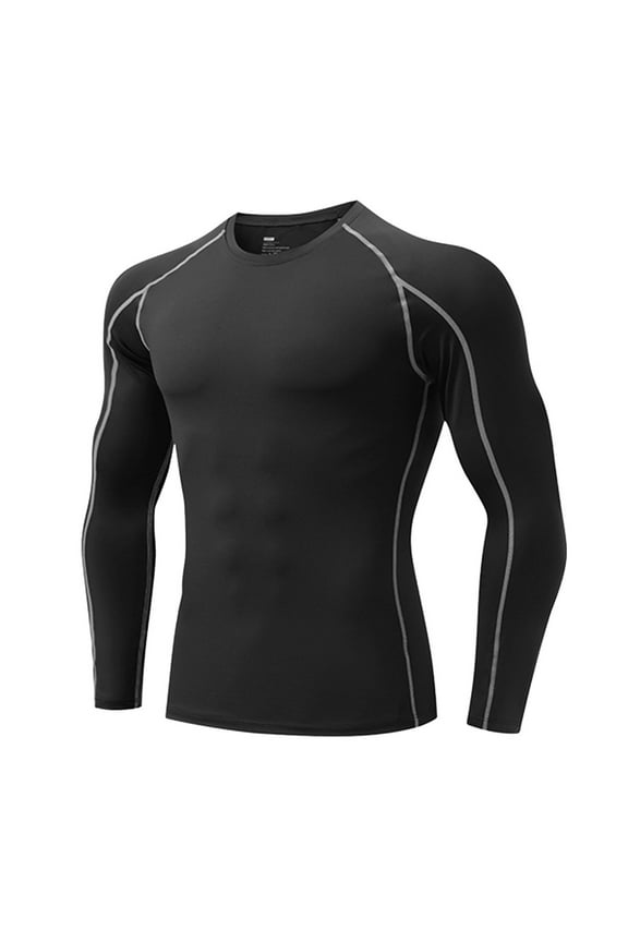 Mens Shirts Mens Tight Fitting Fitness Sports Running Training Long Sleeved Round Neck T Shirt Black XL