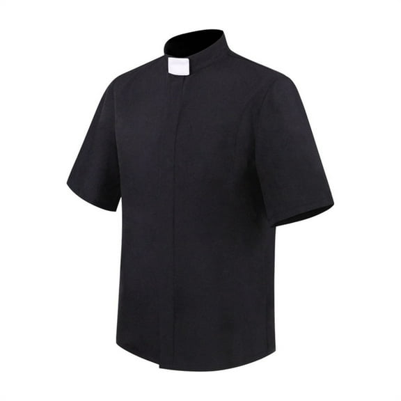 Mens Shirts Missionary Priest Priest Short Sleeve Black Shirt Blouse For Men