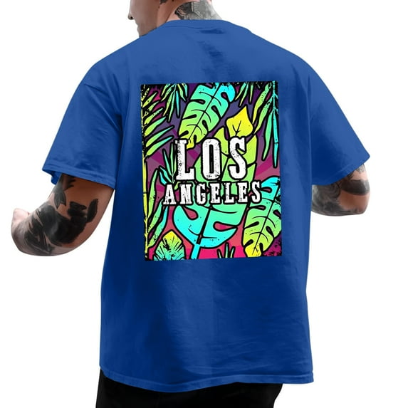 Mens Shirts Oversize Spring And Summer Trend Young Large Size Back Pattern Printing Short Sleeve Blue Workout Tops Sizes XL