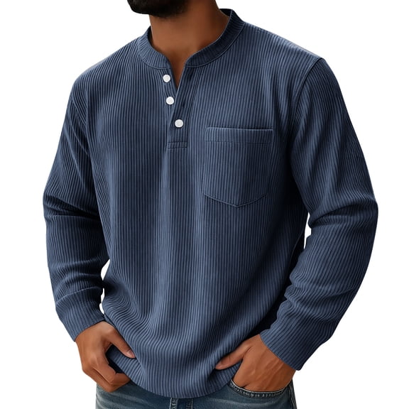 Mens Shirts - Pacificozy Shirts for Men, Men's Casual Ribbed Stand Collar Zipper Long Sleeve T-Shirt &Christmas Tshirts