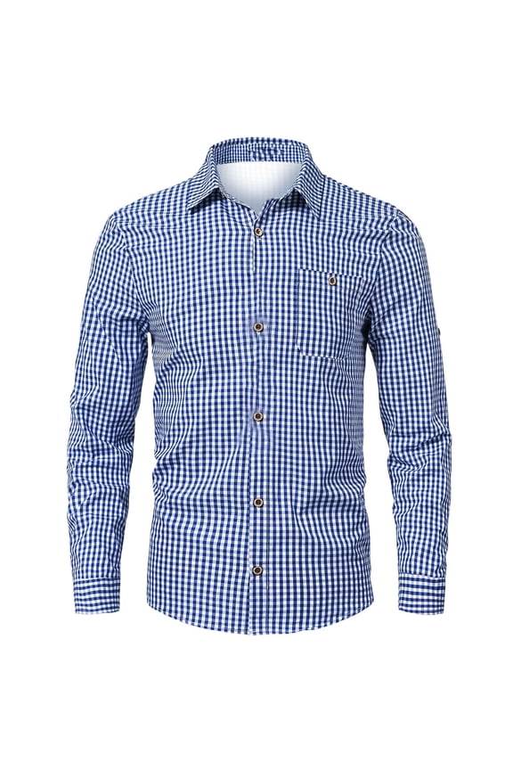 Mens Shirts Plaid Breathable Long Sleeve Button Down Mens Clothing,Blue,M