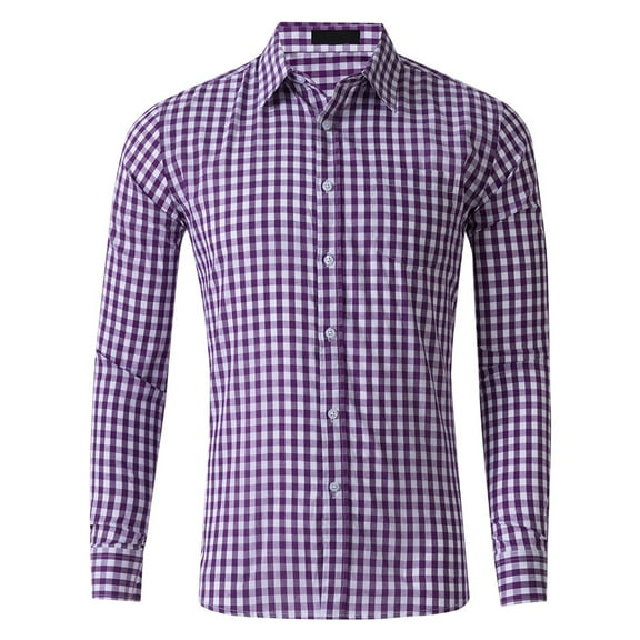 Mens Shirts Plaid Button Down Shirts Cotton Long Sleeve Dress Shirts Regular Fit Gingham Shirts