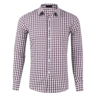 Mens Shirts Plaid Button Down Shirts Cotton Long Sleeve Dress Shirts Regular Fit Gingham Shirts