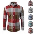 thumbnail image 1 of Mens Shirts Plaid Checkered Digital Print Button Long Sleeve Lapel Tops Casual Comfortable Shirt for Men Blue L, 1 of 3