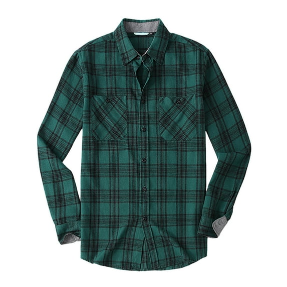 Mens Shirts Plaid Flannel Brushed Warm Casual Lapel Button Down T-Shirts for Men