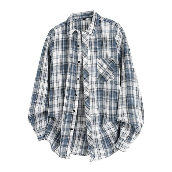 Mens Shirts Plaid Loose Fit Button Up Spring Summer Fall Tops with Pockets Collared Long Sleeve Comfortable Men's Dress Shirts