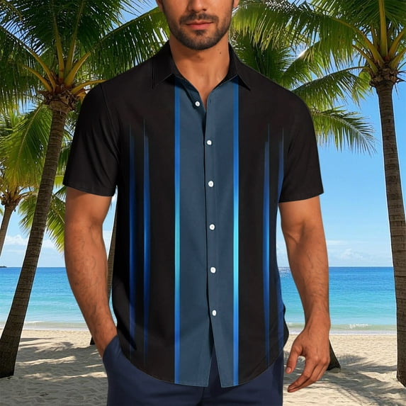 Mens Shirts Plus Size Short Sleeve Lapel Button Up Solid Color Casual Summer Shirt Black XXXL