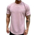 thumbnail image 1 of Mens Shirts Plus Size Short Sleeved Round Neck Solid Color Casual Sports Fitness Top Pink XXXL, 1 of 6