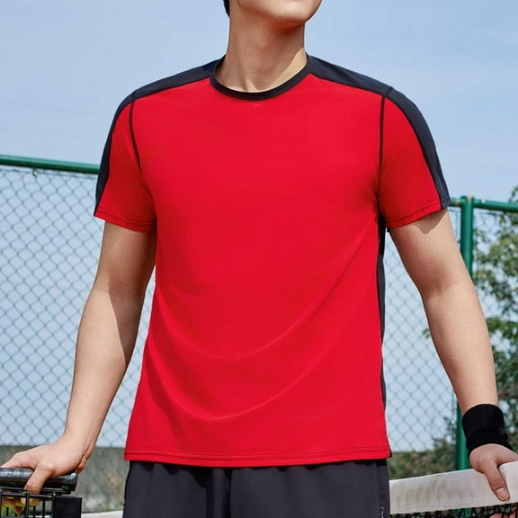 Mens Shirts Plus Size under $5 Print Short Sleeve Round Neck Stretch T-Shirt Breathable Summer Top Red XXL