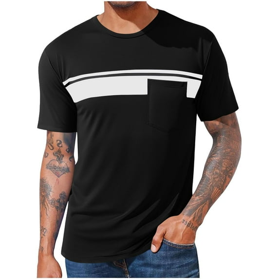Mens Shirts Plus Size under $5 Short Sleeve Crew Neck Pocket Cotton T-Shirts Casual Basic Tee Pullover Tops Solid Basic Tee Black M