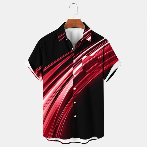 Mens Shirts Plus Size under $5 Short Sleeve Lapel Button-Up Solid Color T-Shirt Stylish Casual Tee Red XXXL
