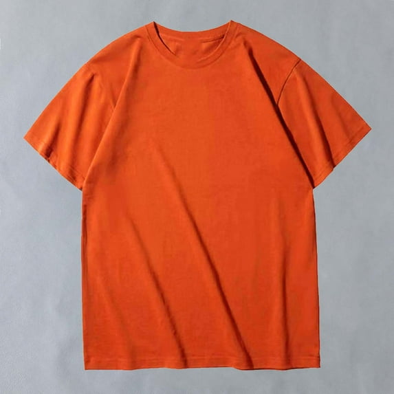 Mens Shirts Plus Size under $5 Short Sleeve Round Neck Solid Color Casual Exercise Fitness Sports Pullover Tops Solid Basic Tee Top Orange XXL