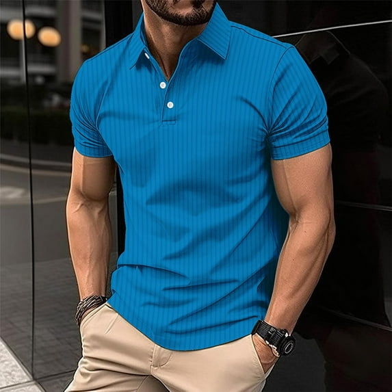 Mens Shirts Plus Size under $5 Short Sleeve Solid Pullover Turndown Collar Casual Sports Tank Blue M