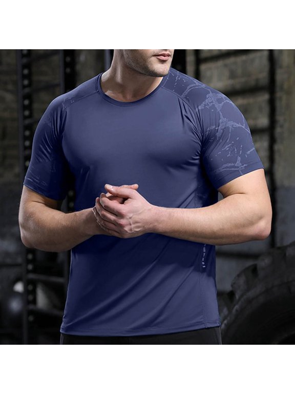Mens Shirts Plus Size under $5 Short Sleeved Ice Sports T-shirt Quick-drying Outdoor Running Fitness Training Top Navy XL
