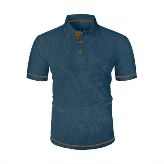 Mens Shirts Plus Size under $5 Short Sleeved Lapel Button Casual Solid Color T-shirt Blue XL