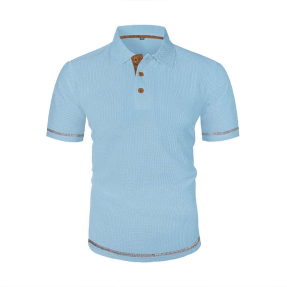 Mens Shirts Plus Size under $5 Short Sleeved Lapel Button Casual Solid Color T-shirt Light Blue XL