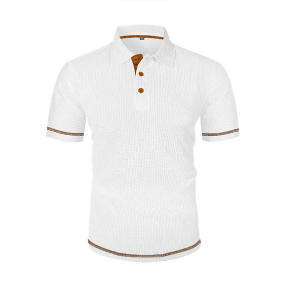 Mens Shirts Plus Size under $5 Short Sleeved Lapel Button Casual Solid Color T-shirt White XL