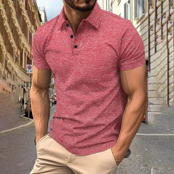 Mens Shirts Plus Size under $5 Short Sleeved Lapel Summer Casual Solid Color Sports Shirt Red XXL