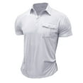 thumbnail image 1 of Mens Shirts Polos Spring Short Sleeve Button Pocket Breast Solid Color Sports Summer And Fall Clothing,White,2XL, 1 of 5