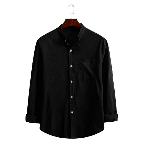 Mens Shirts Polos Winter Fashion Solid Color Lapel Long-Sleeved Solid Color Lapel Long-Sleeved Mens Clothing,Black,L