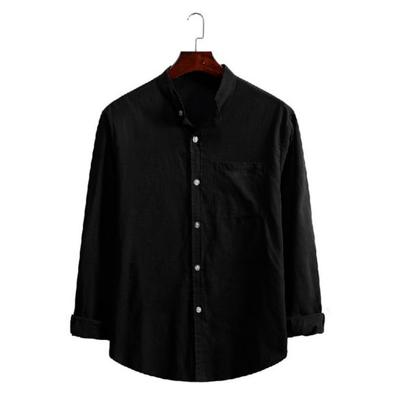 Mens Shirts Polos Winter Fashion Solid Color Lapel Long-Sleeved Solid Color Lapel Long-Sleeved Mens Clothing,Black,L