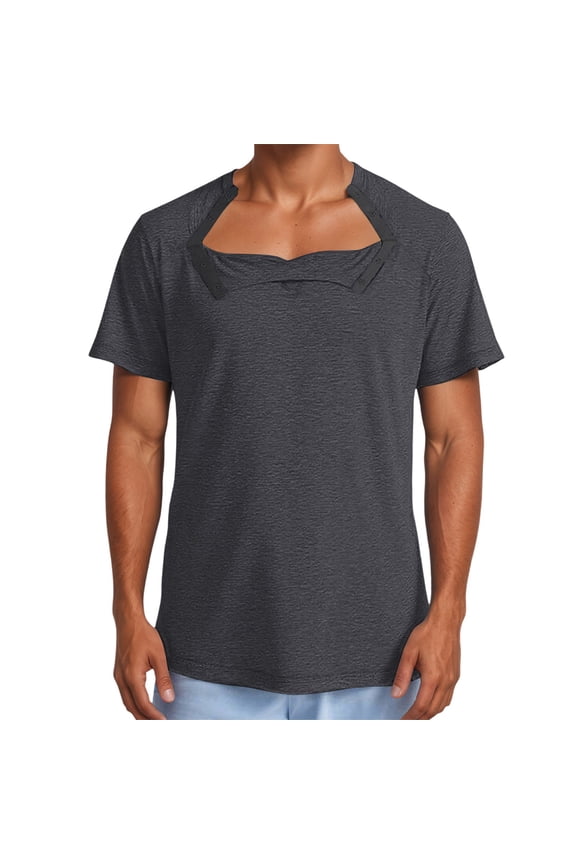 Mens Shirts Post Adaptive Tear Short Sleeve Front Open Side Snap Chemotherapy Clothing Comfortable Recovery Tee Top