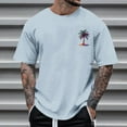 thumbnail image 1 of Mens Shirts Print Coconut Tree Blouses Round Neck Casual Short Sleeve Round-Neck Top Light Blue M T-shirts for Men, 1 of 4
