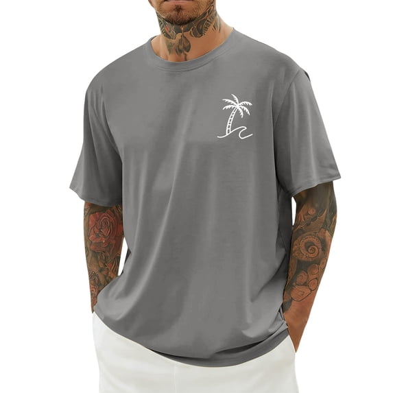 Mens Shirts Print Short Sleeve Crew Neck Comfort Mens Knit Tops,Grey,5XL