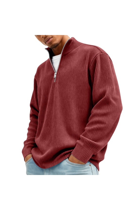 Mens Shirts Quarter Zip Long Sleeve Waffle Shirts Ribbed Band-Collar Big and Tall Collared Pullover Fall Winter 2025 Casual Glof Work Sweatshirts,Red 5XL