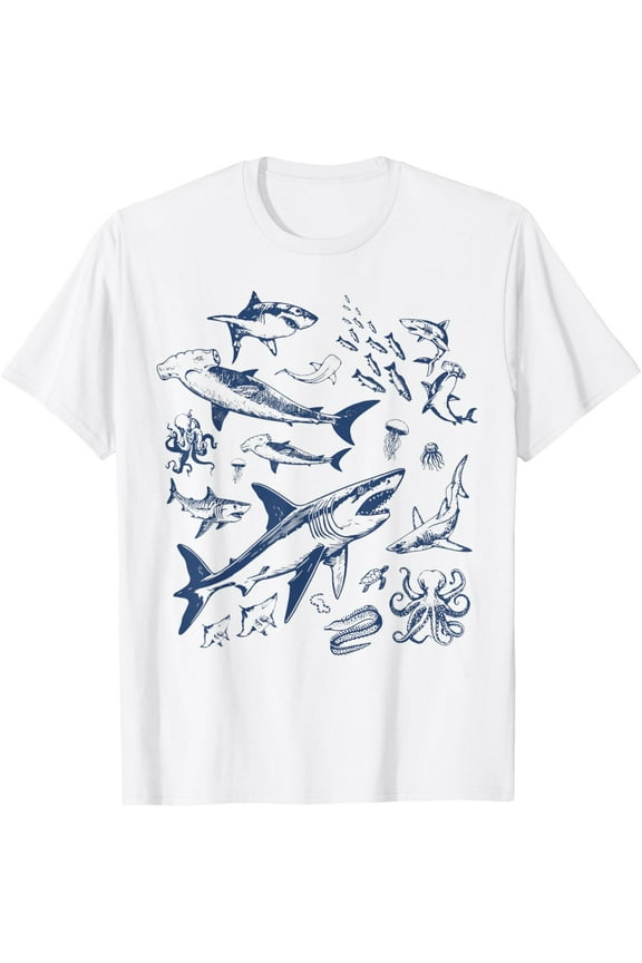 Mens Shirts Retro Ocean Animal Wildlife Shark Fish Octopus Nature T-Shirt