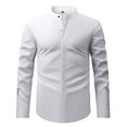 thumbnail image 1 of Mens Shirts Retro Stand Collar Long Sleeve Stretchy Business Tops Formal Solid Color Comfortable Men's Dress Shirts, 1 of 5