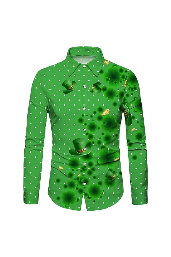 Mens Shirts Saint Patrick's Day Digital Print Long Sleeve Button Lapel Men's Casual Top