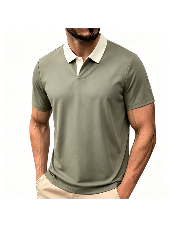 Mens Shirts, Shirts for Men Long Sleeve Solid Performance Moisture Wicking Golf Shirt Green M