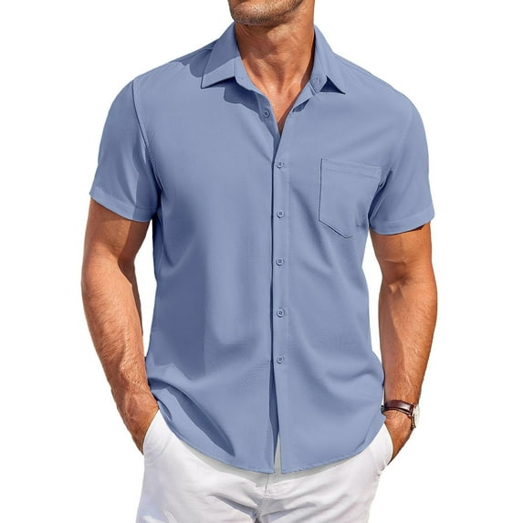 Mens Shirts Shirts for Men Men's Vintage Button Down Bowling Shirts Short Sleeve Summer Beach Shirt Blue Polyester 4XL