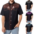 thumbnail image 1 of Mens Shirts Short Sleeve 3D Western Cowboy Print Lapel Casual Summer Shirt Purple L, 1 of 5