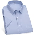 thumbnail image 1 of Mens Shirts Short Sleeve Business Casual Button-Down Collared Tshirts Shirt with Pocket Stripe Printed Slim-Fit Lapel Office Work T-Shirts Tops, 1 of 5