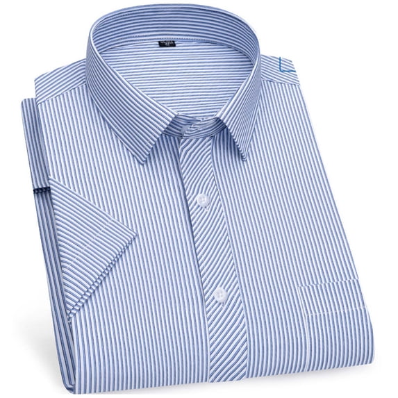 Mens Shirts Short Sleeve Business Casual Button-Down Collared Tshirts Shirt with Pocket Stripe Printed Slim-Fit Lapel Office Work T-Shirts Tops