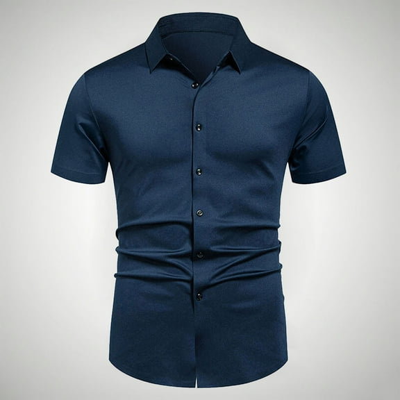 Mens Shirts Short Sleeve Button Down Wrinkle Free Under $10 Business Casual Solid Color Button Lapel Fashion Short Sleeve Shirt