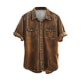 thumbnail image 1 of Mens Shirts Short Sleeve, Casual Denim Shirts for Men Washed Old Button Rolled Sleeve Blouse Two Pockets Summer Outdoor Street Distressed Tops, 1 of 5