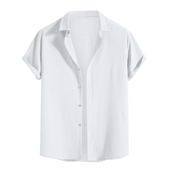 Mens Shirts Short Sleeve Casual,Men's Shirts Spring Summer Casual Solid Color Cotton Loose Lapel Short Sleeve Shirt Tops Shirts
