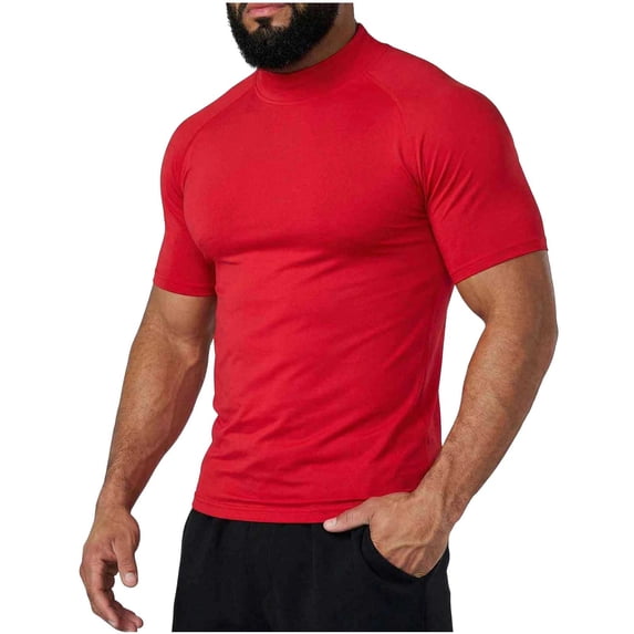 Mens Shirts Short Sleeve, Compression Shirt Men Mock Turtleneck Short Sleeve Athletic Workout Muscle Tee Shirts Summer Gym Running Undershirts